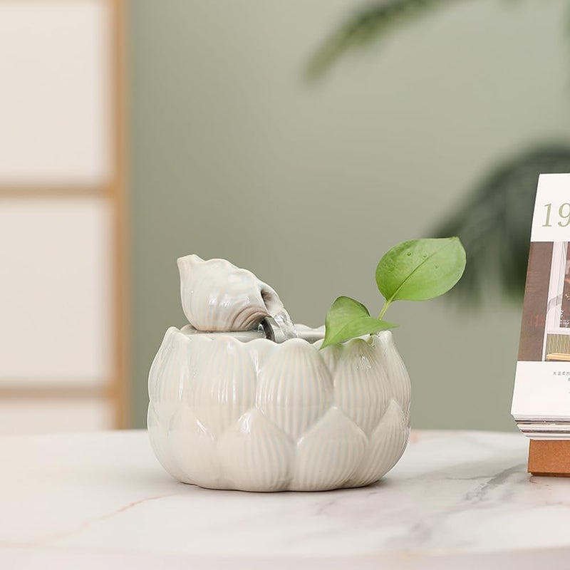 Andady Ceramic Tabletop Fountain Waterfall Feature for Indoor and Outdoor Table Desk Office Patio (White A152) - Image 4